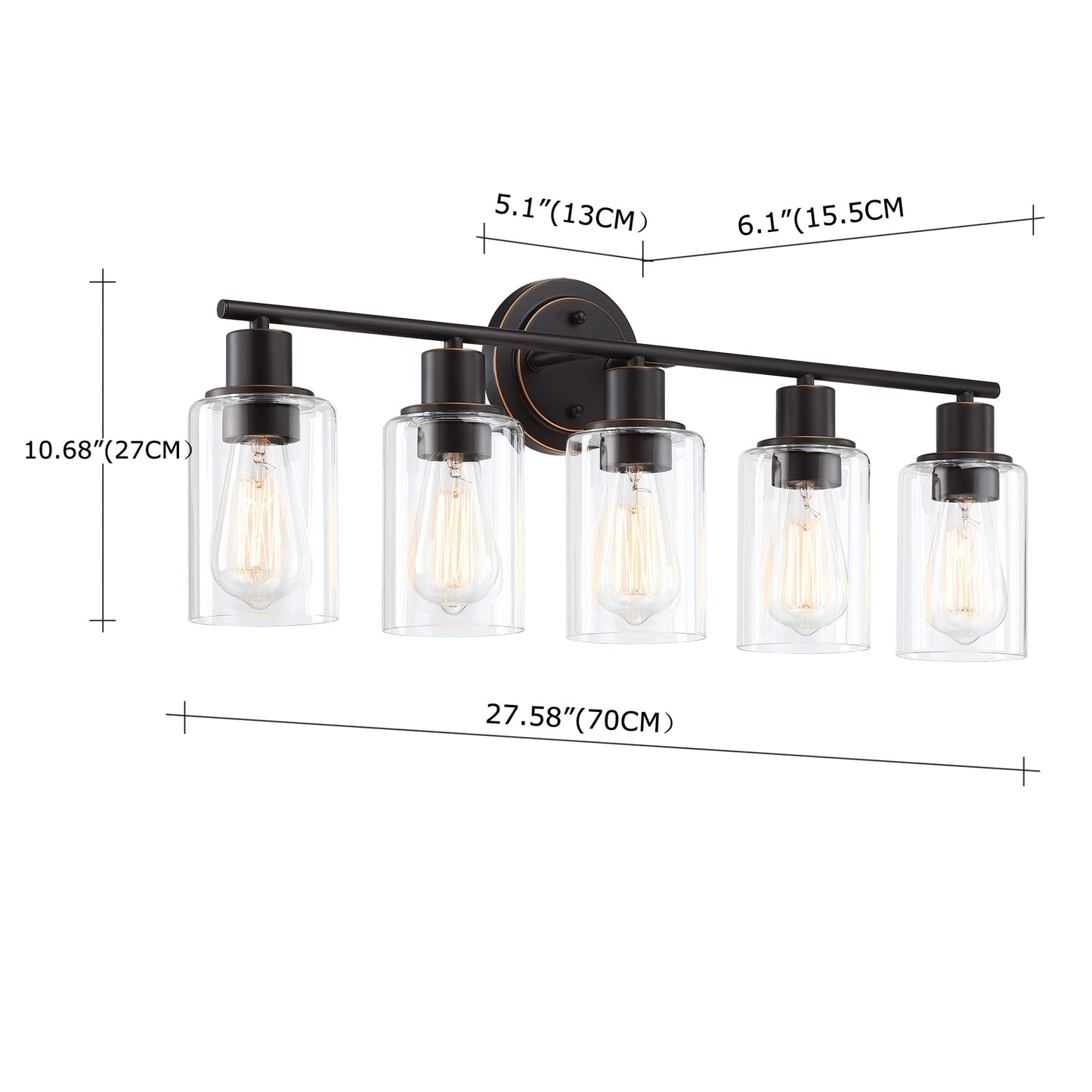 Faymart Lighting 5-Light Bathroom Vanity Light - Oil Rubbed Bronze, Glass & Metal Sconce for Above Mirror or Kitchen Sink