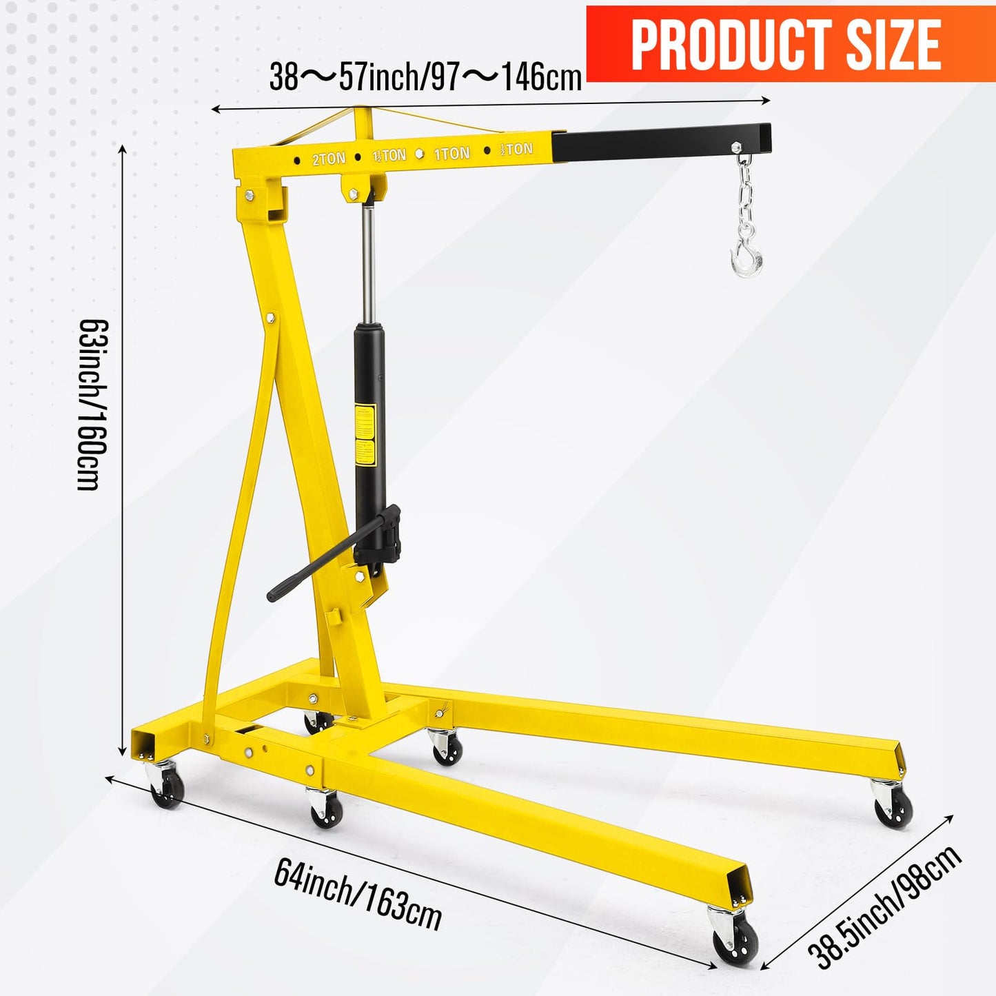 4400 Lbs Folding Hydraulic Engine Hoist, 2 Ton Portable Cherry Picker with 6 Wheels & Telescopic Boom, Foldable Engine Shop Crane Lift for Home Garage, Workshop, Warehouse, Yellow, Heavy-Duty