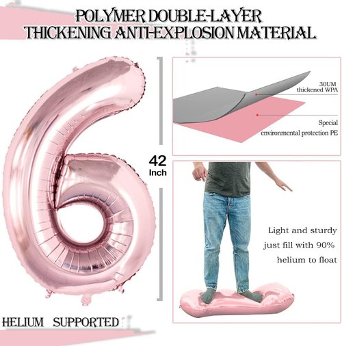GOER 42-Inch Rose Gold Foil Number 6 Balloons - Perfect for 6th & 66th Birthday Celebrations
