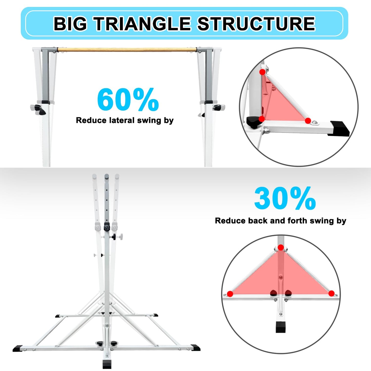 86 York Gymnastics Bar for Kids Ages 3-20, 5FT Base Length, 42" to 63" Adjustable Height, Horizontal Bar, Kip Bar for Gymnast, Gymnastic Training Equipment for Home, Gym Center