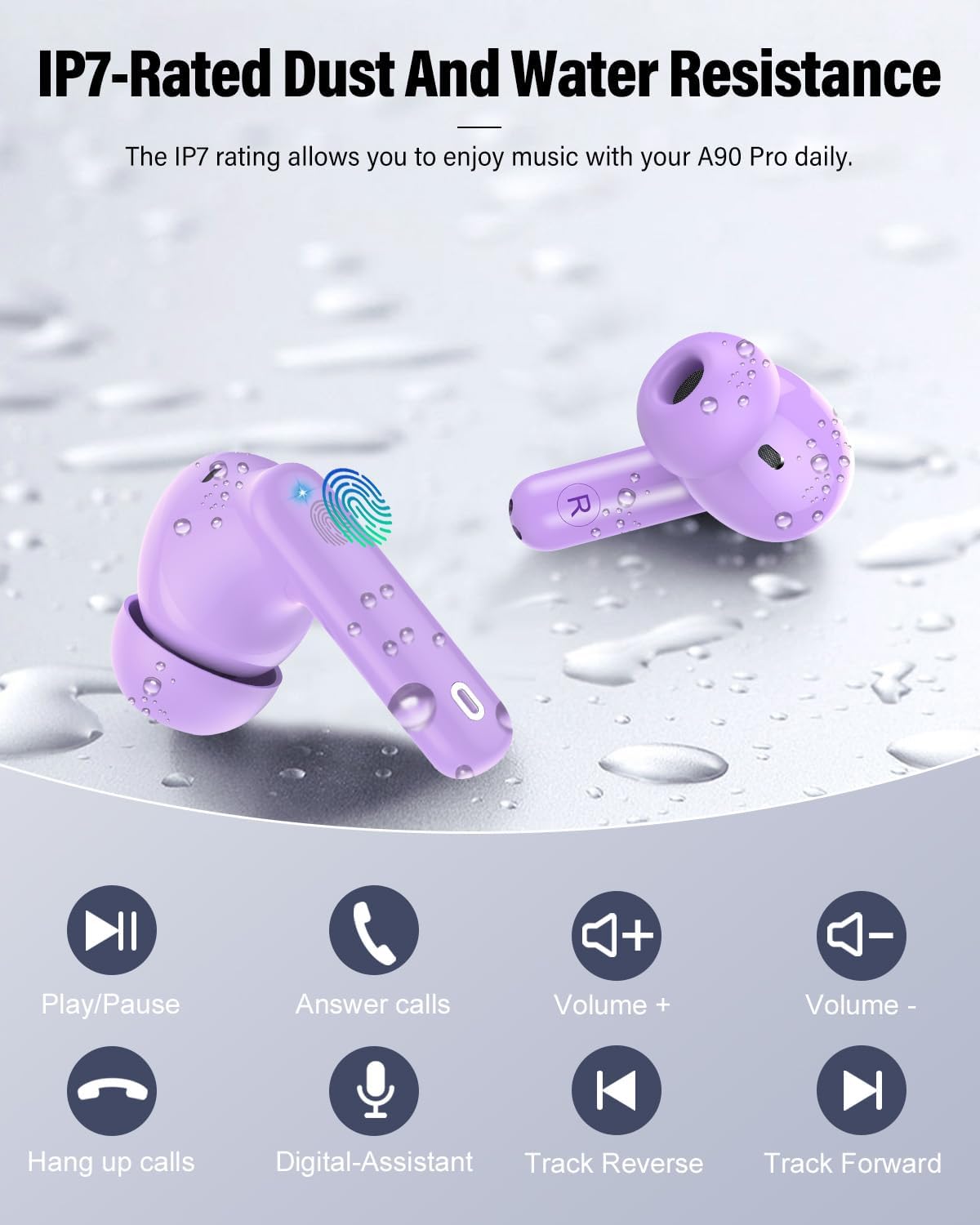 5.4 IP7 Wireless Earbuds, Bluetooth Headphones Bass Stereo, Ear Buds with Noise Cancelling Mic, LED Display in Ear
