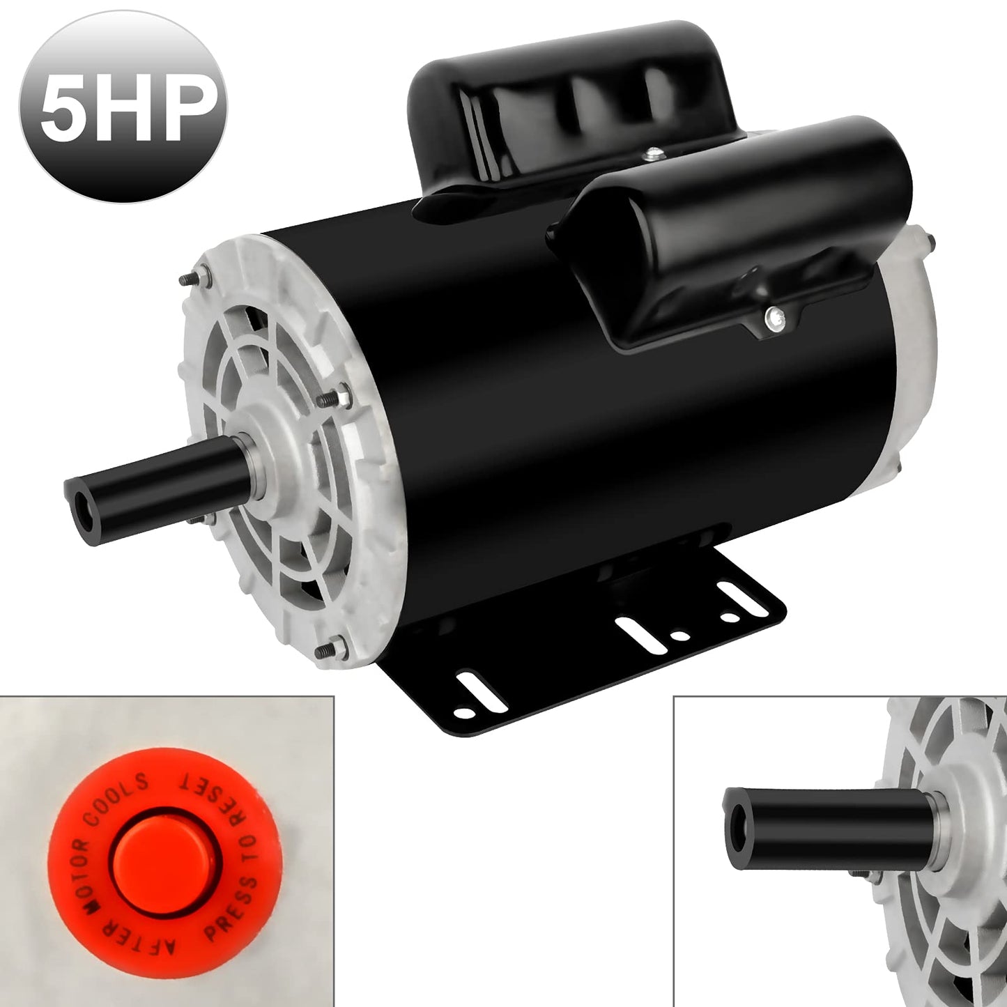5HP Air Compressor Motor Single Phase Electric Motor 3450RPM 208V-230V 7/8" Shaft Diameter, CCW 56HZ Frame, 2Pole