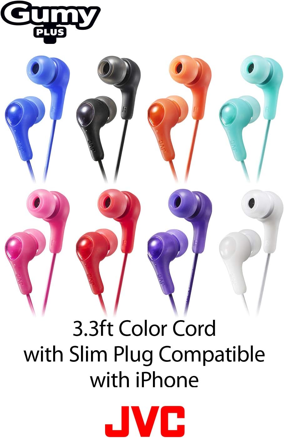 HAFX7B JVC Gumy in Ear Earbud Headphones, Powerful Sound, Comfortable and Secure Fit, Silicone Ear Pieces - Black