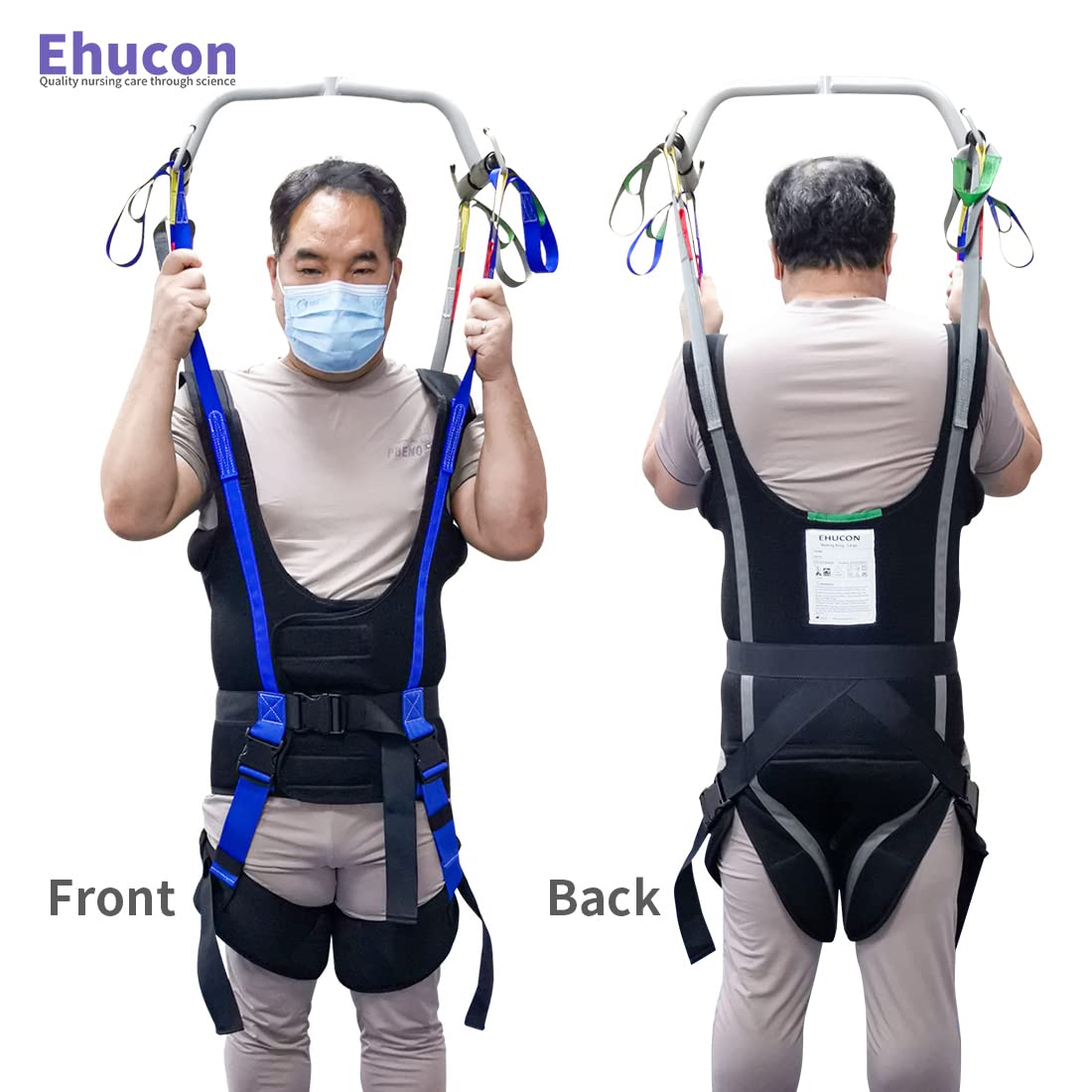 EZ Assistive Patient Lift Walking Sling Medical Hoist Standing Aids for Ambulating Support Training, Pelvic Padded 500lbs Safety Loading Weight (Black-M)