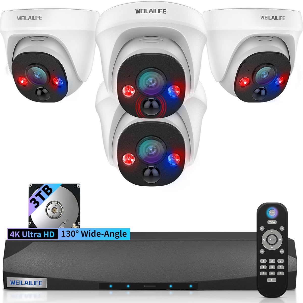 【130° Wide-Angle & 90 Days Storage】 Wired Dome Security Camera System, Home Video Surveillance Camera Systems, Outdoor/Indoor POE IP Cameras, Surveillance DVR Kits