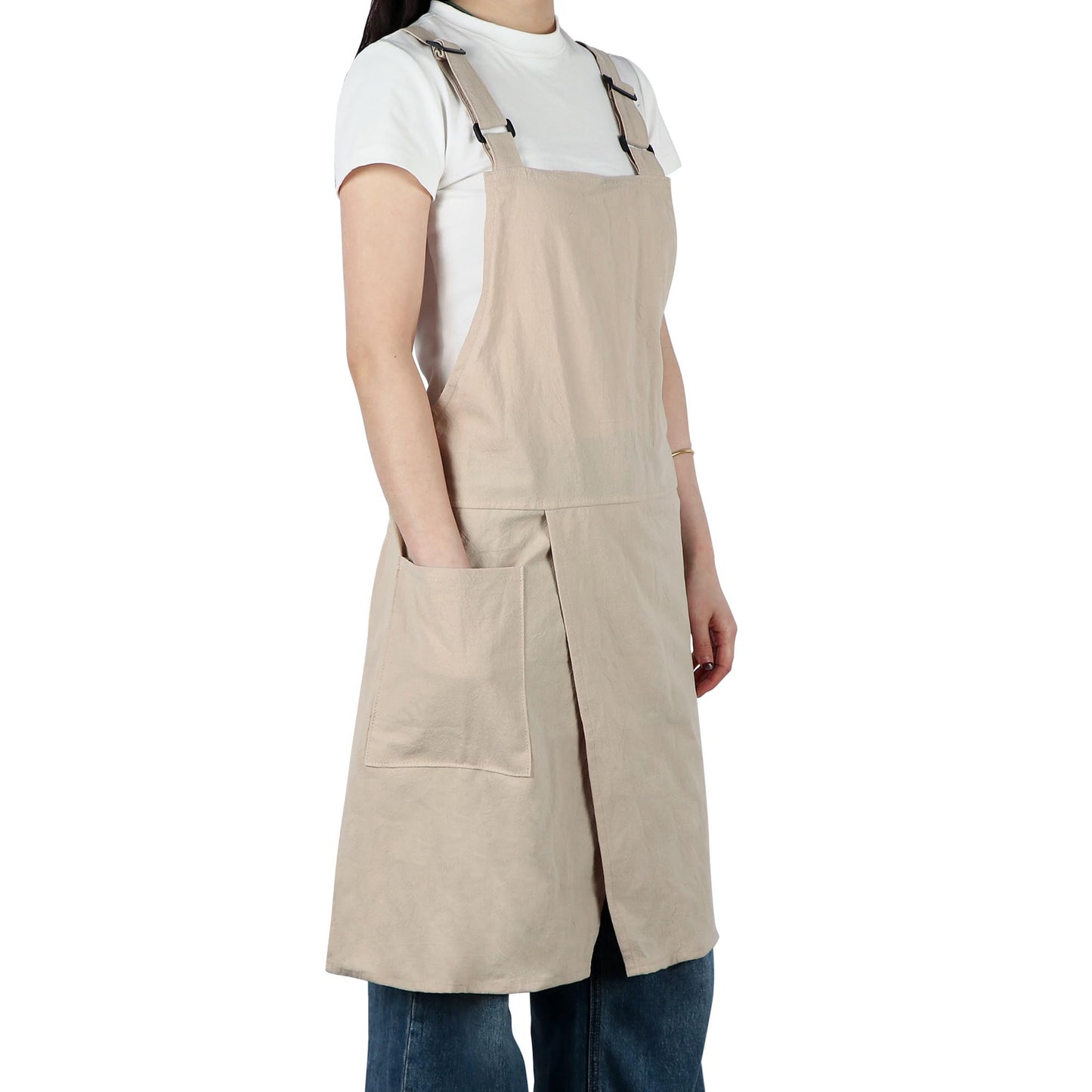 MIKI WELL Cotton Linen Adjustable Strap Pottery Apron with Split Leg Design for Women and Men Artist Gardening Cooking