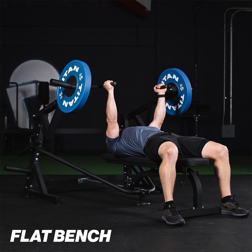 Titan Fitness Plate-Loaded Chest Press Machine with Adjustable FID Bench, 1000 LB Capacity, Converging Lever Arms for Bench Press, Chest & Back Home Gym Equipment