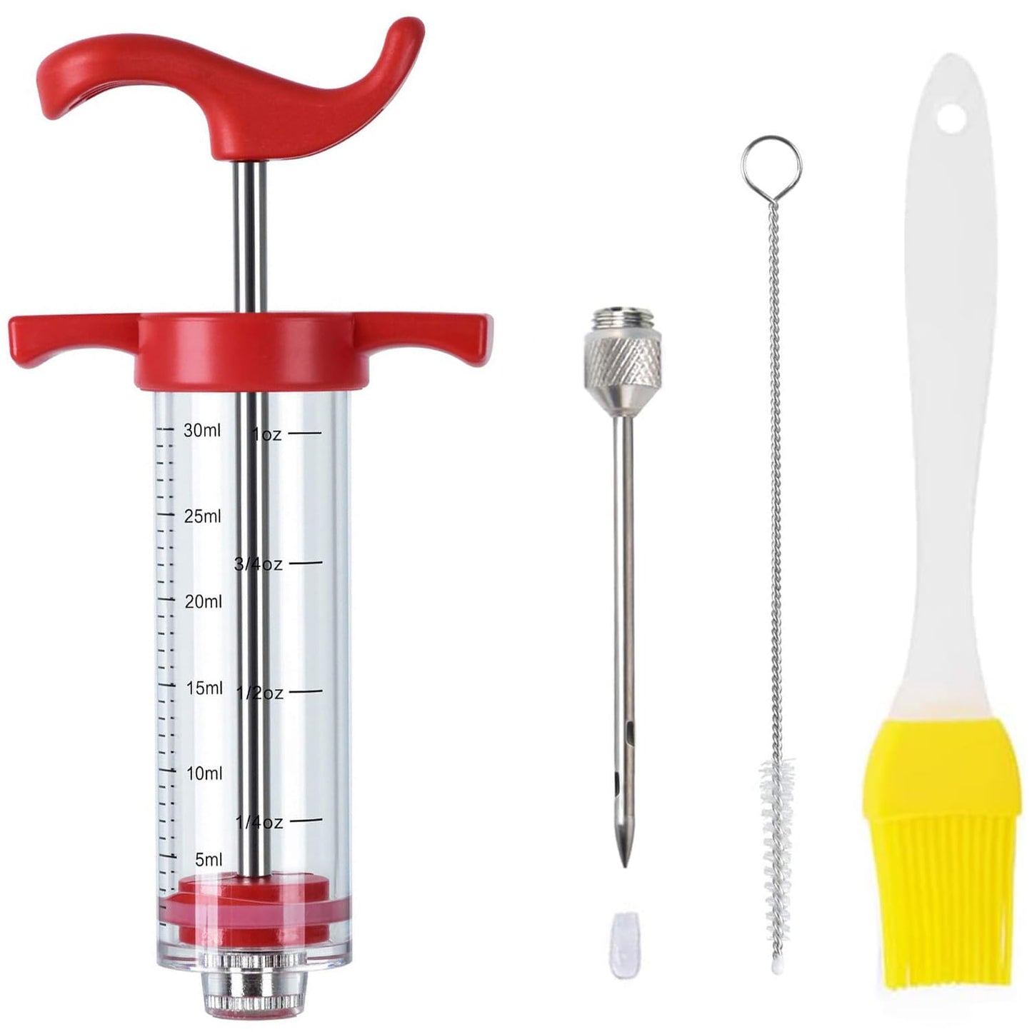 Plastic Meat Injector, Turkey Injector Syringe, Marinade Injector Turkey Injection Kit, Meat Injectors for Smoking, BBQ Grill Injector, Red 1oz (1 Injector 1 Needle)