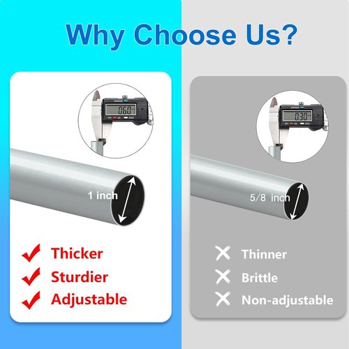 Byondeth Curtain Rods - Adjustable 16 to 120 Inches | 1 Inch Diameter with Aluminum End Cap, Silver Gray