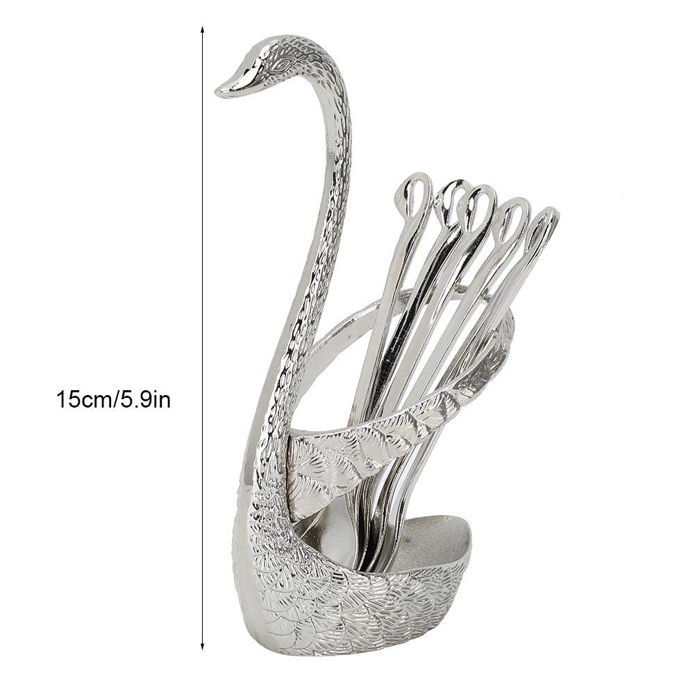 6PCS Small Coffee Spoon Holder Set, Stainless Steel Mini Spoons Dessert Teaspoons Decorative Swan Base Holder with 6PCS Demitasse Espresso Spoons for Coffee Bar, Coffee Station, Party