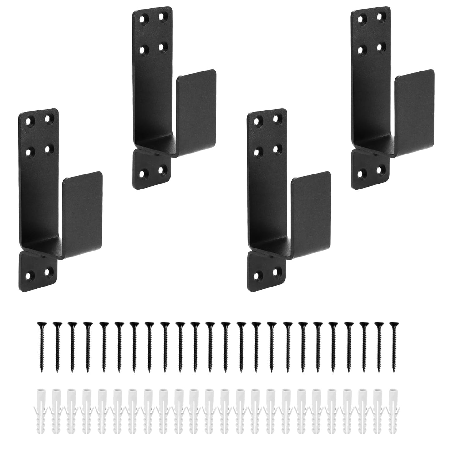 2x4 Brackets, Door Barricade Brackets, Door Security Bar U Bracket, Suitable for Garage Door Bracket, Reinforcing Barns, Gardens, Sheds, and Safety Doors (Black 4 Pack)