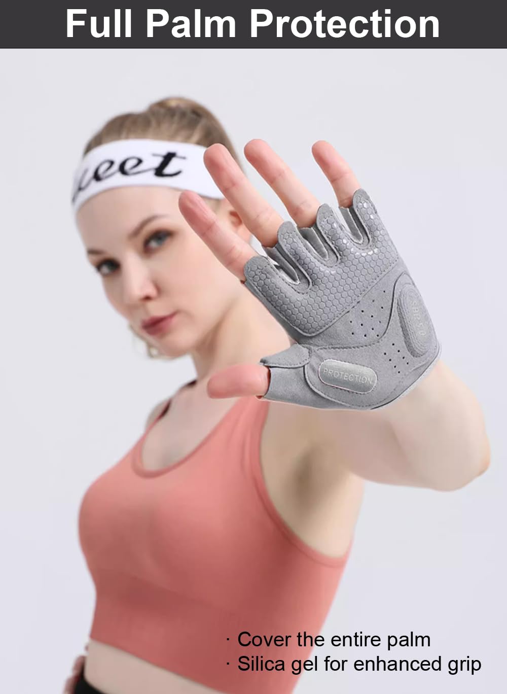 SUJAYU Workout Gloves for Women & Men, Anti-Slip Fingerless Gloves for Weightlifting, Gym, Fitness, Cycling (Pink, Large)