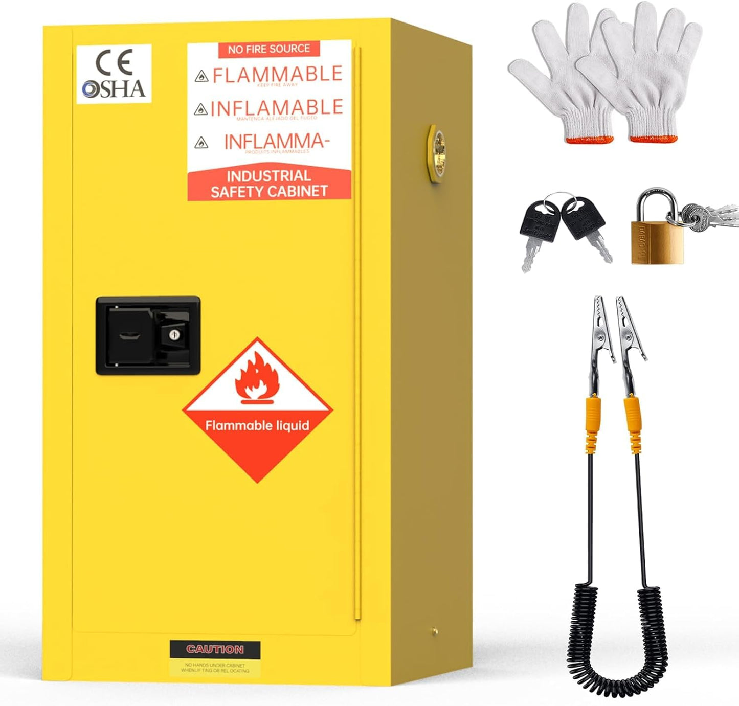 BLUEIAN 36" x 25" x 20" Flammable Storage Cabinet, 45 Gallon OSHA Fire Cabinet with ESD Grounding Cable, Stainless Steel Adjustable Shelf Flammable Safety Cabinet for Fireproof Chemical Storage