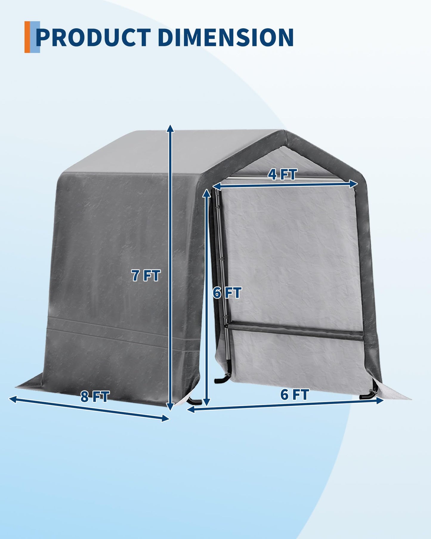 GarveeLife 6x8 ft Outdoor Portable Storage Shed with 2 Roll-Up Doors & Vents, 240G Heavy-Duty Shelter Waterproof PE Tarp, UV-Resistant Storage Sheds for Motorcycle, Firewood, Garden and Tools, Gray