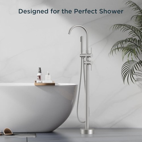 FORIOUS Freestanding Tub Faucet - High Flow Brass Bathtub Filler with Handheld Shower | Brushed Nickel Finish