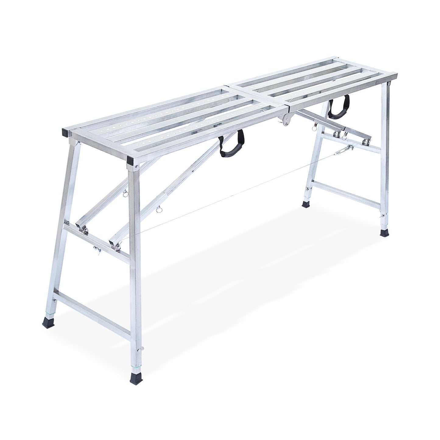 Adjustable Work Platform with 800 lb Duty Rating, Steel Step Ladder, Portable Folding Scaffolding Platform for RV Cleaning High Painting Walls, Drywall, Decorating (180 CM)