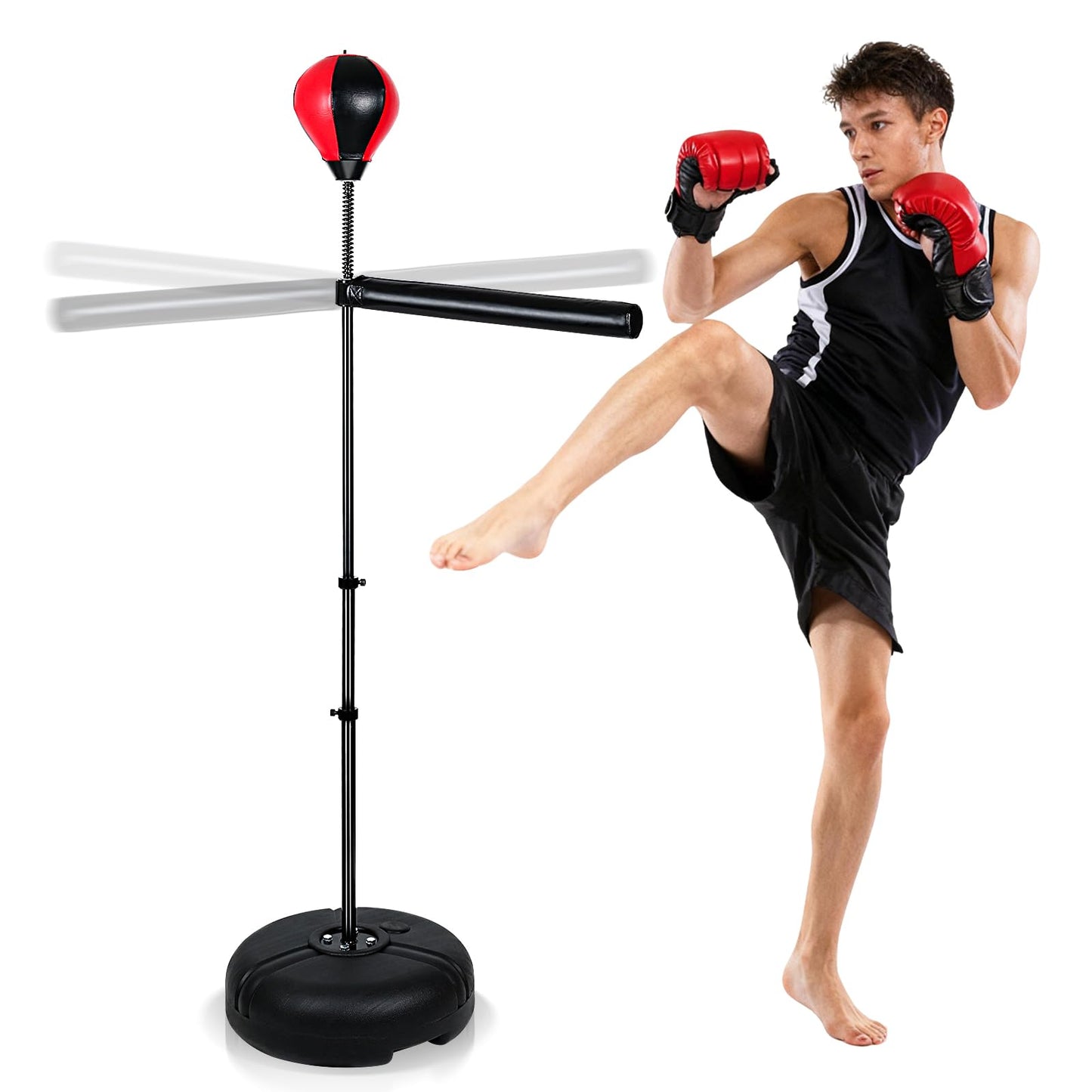 INNOLIFE Boxing Bar with Stand, Adjustable Height Freestanding Punching Bag for Adults, Boxing Training Equipment with Speed Bag for Home Gym, Stress Relief & Fitness, Black & Red