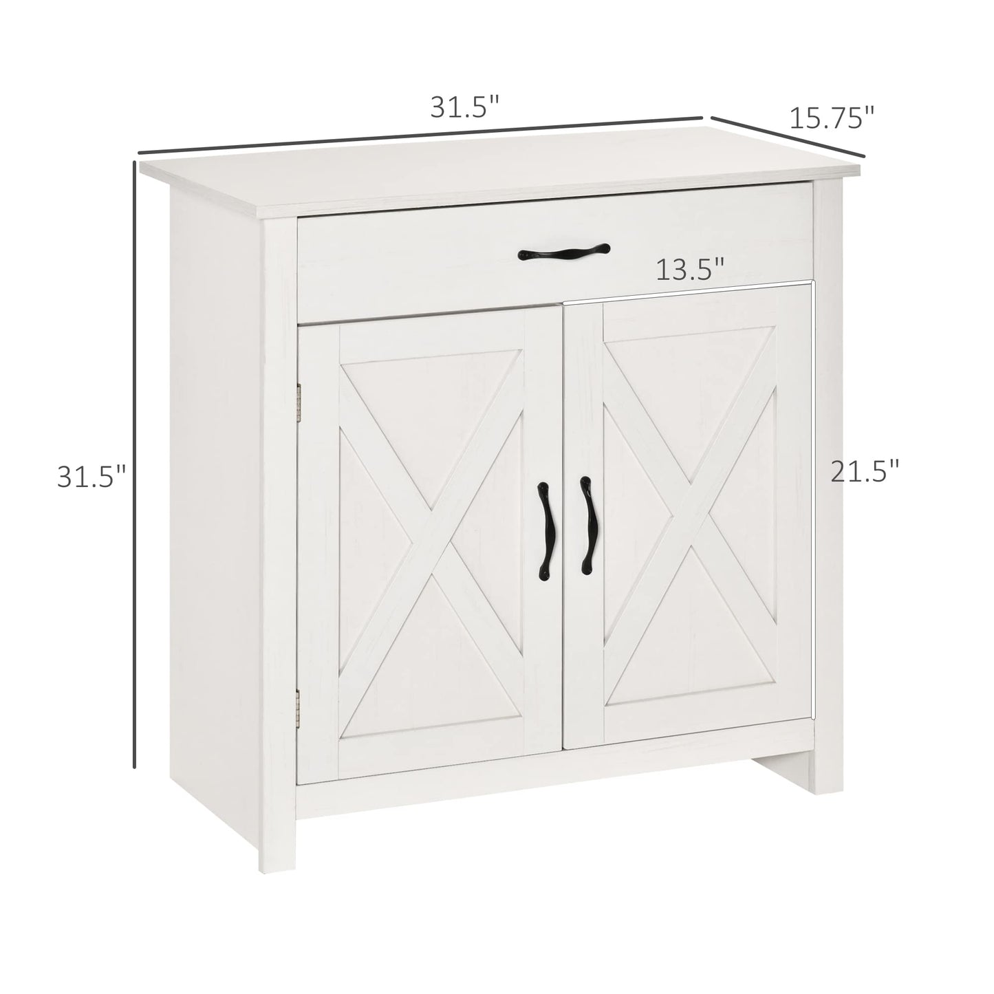 HOMCOM Farmhouse Sideboard Buffet Cabinet, Barn Door Coffee Bar Cabinet with Drawer and Adjustable Shelf for Kitchen, Living Room, Entryway, White Wash