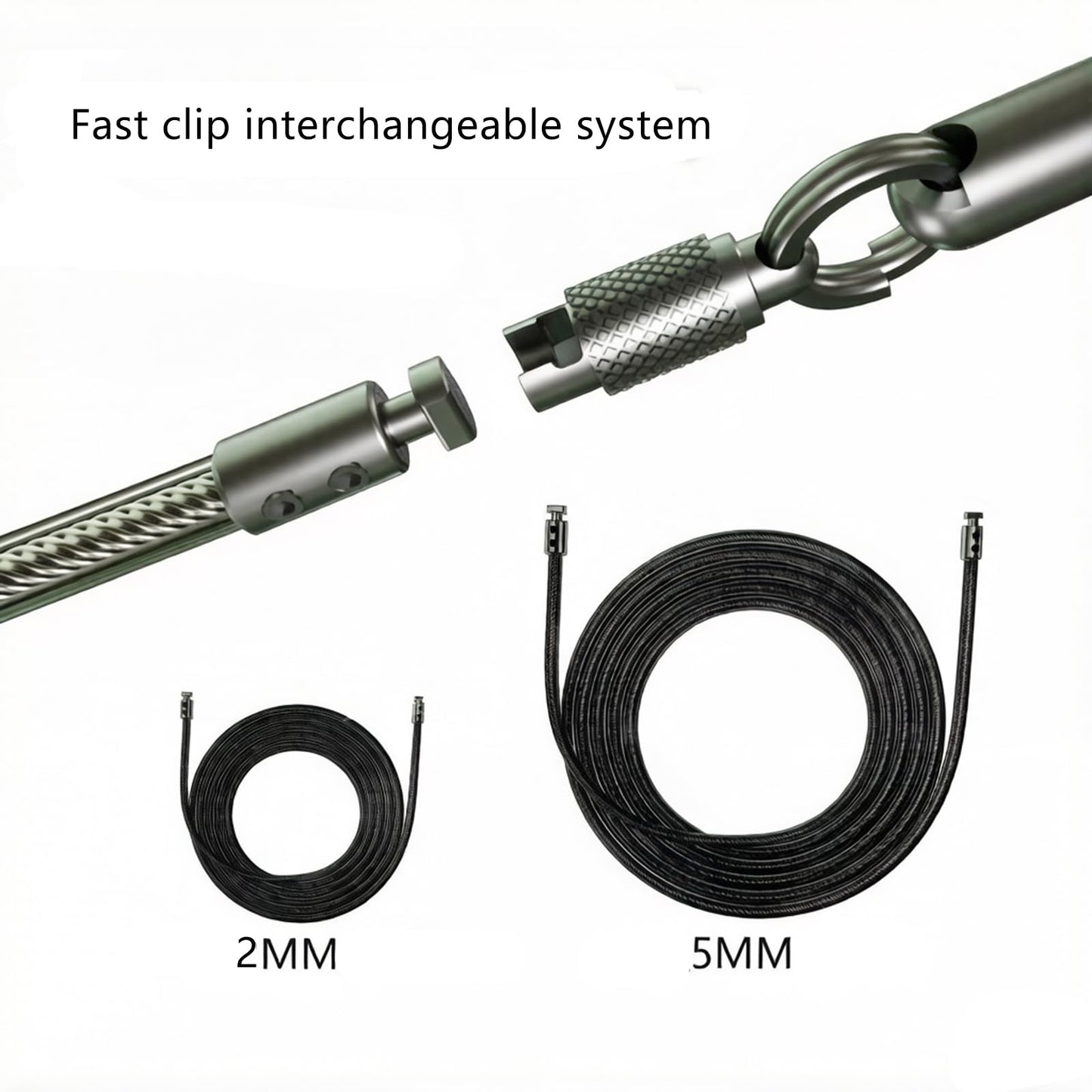 MOGOLD DIY Adjustable Weight Jump Rope (0.4LB /1/2LB/0.7LB /0.8LB) Interchangeable 2mm & 5mm Cable for CrossFit, Double Unders, HIIT Workouts - Fast Clamp System, 10ft Adjustable