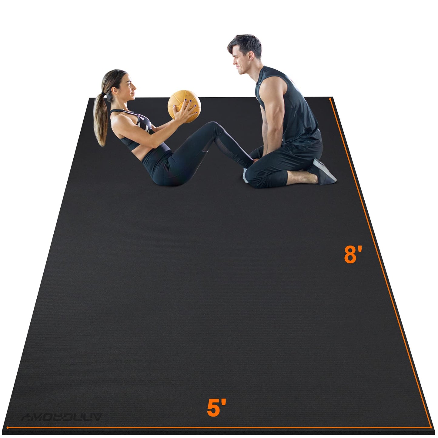 anngrowy Extre-Large Exercise Mat 8'x5'x7mm Gym Mat for Home Workout Equipment Flooring Mat Non-Slip Large Rubber Yoga Mat for Fitness, Weightlift, Cardio, Jump Rope, Plyo, MMA, Treadmill, Stretch