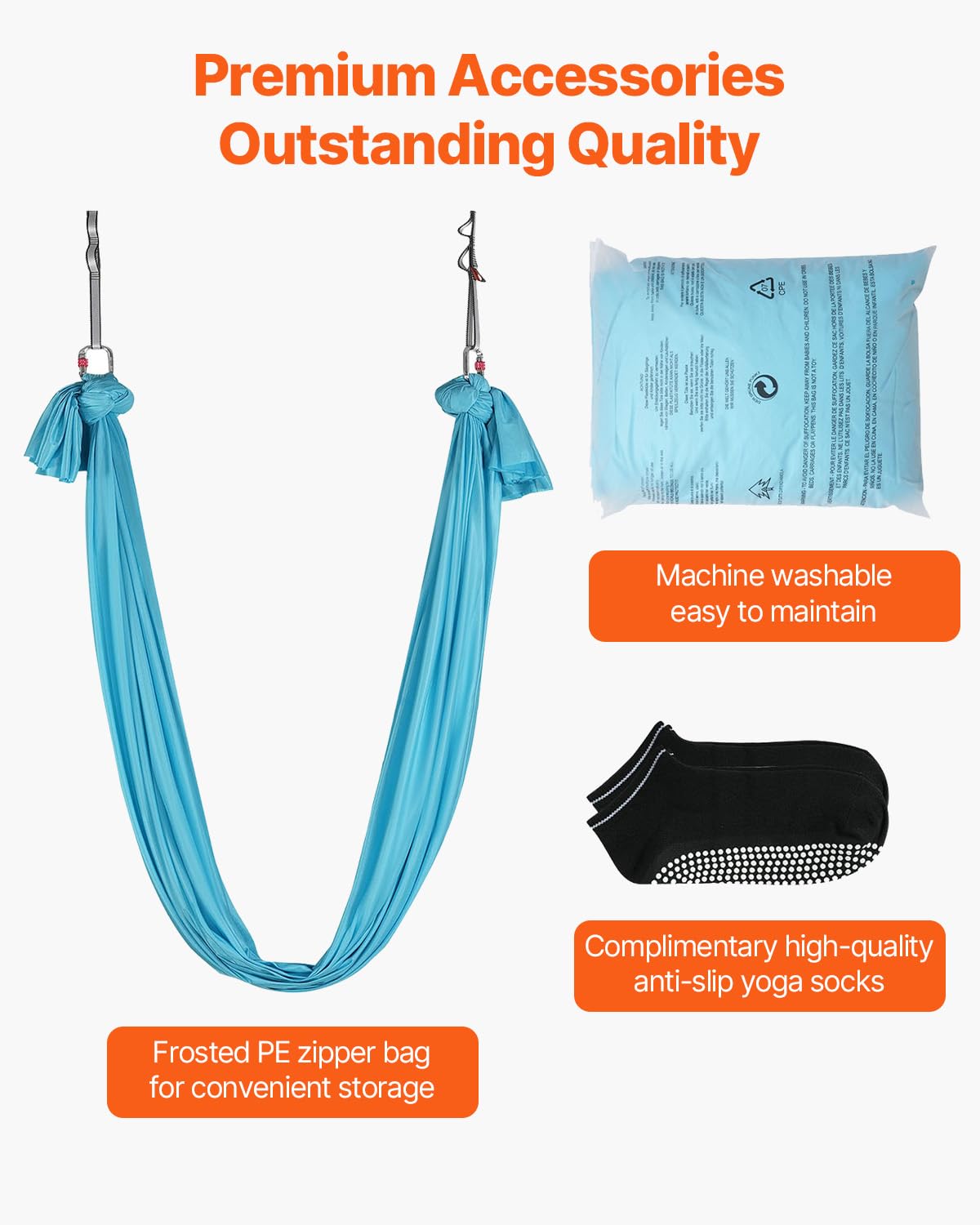 VEVOR Aerial Yoga Swing & Hammock, 5.5-Yard Yoga Swing with 100gsm Fabric, Full Suspension Hardware and Quick-Start Guide for Gravity-Defying Workouts, Beginner to Advanced, Body Sculpting (Blue)