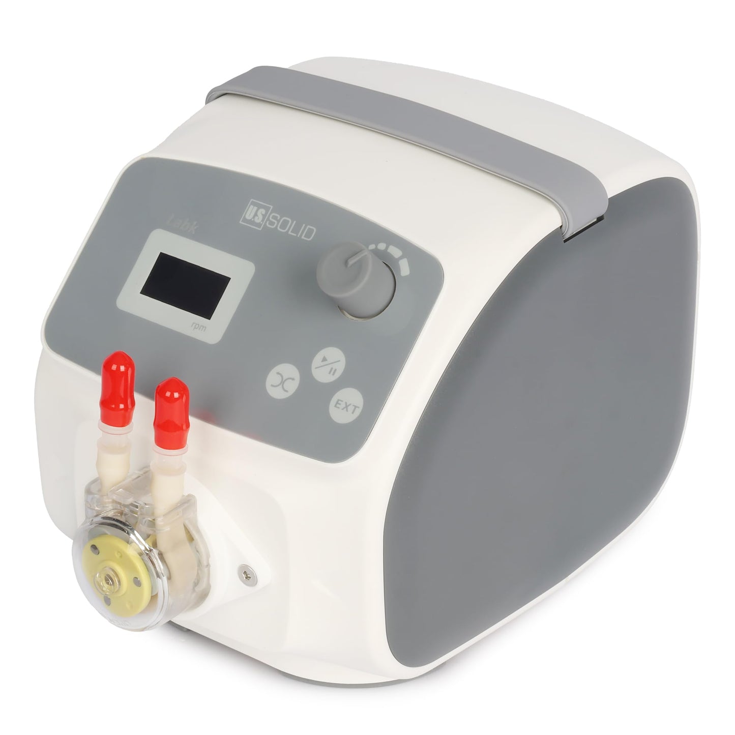 U.S. Solid Lab Peristaltic Pump, Compact Single Channel Dosing Pump with OLED Display, Adjustable Speed 0.1–150 RPM, Flow Rate 0.004–63.96 mL/min, Reversible, External Control for Laboratory Use