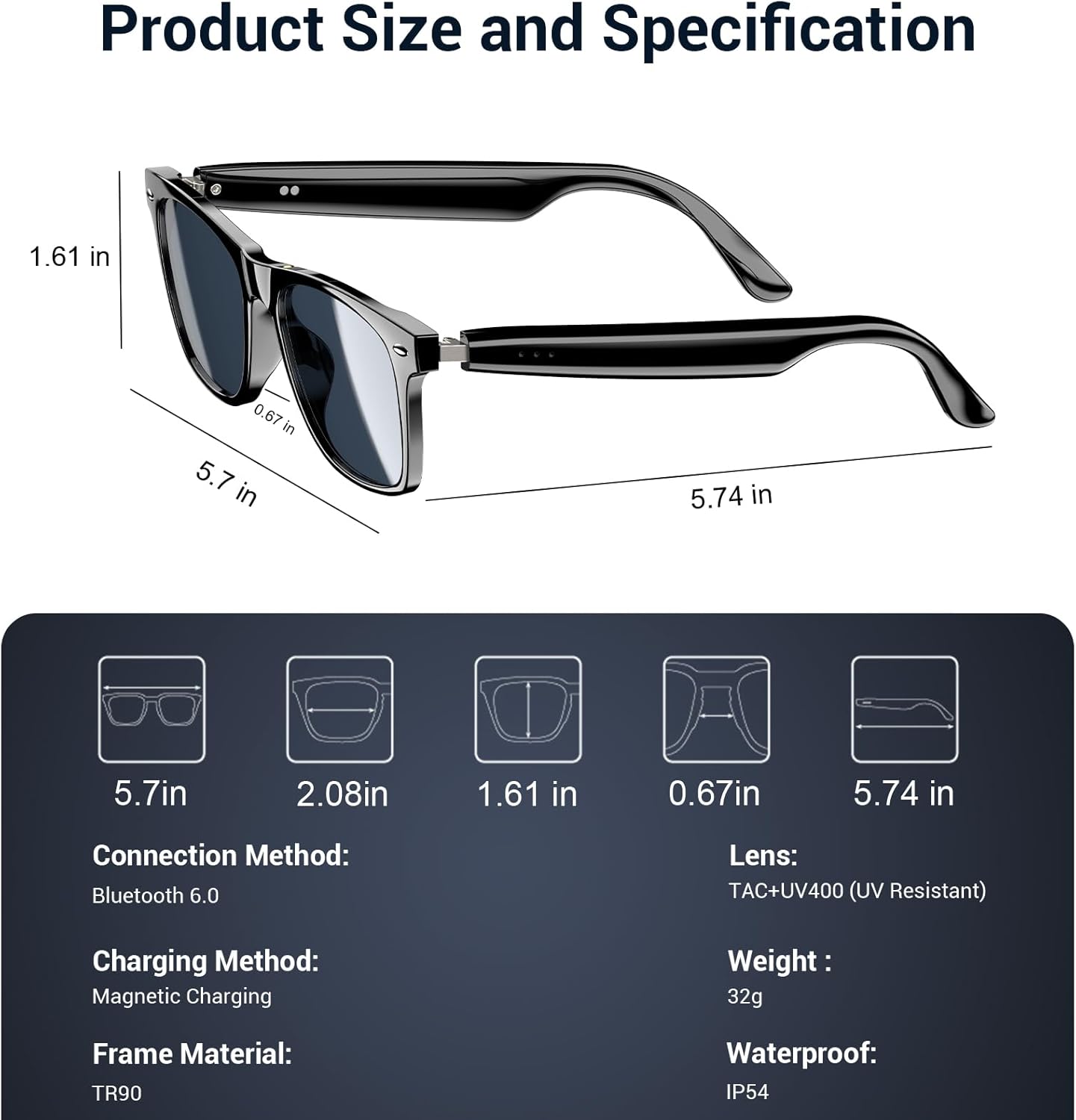 Blackview Smart Glasses, Polarized Bluetooth Sunglasses with Speaker, Voice Control, UV Protection, Anti Blue Light