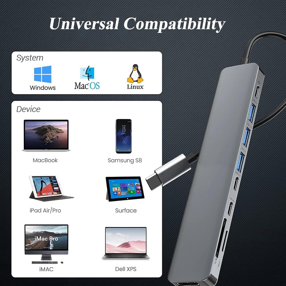 MVBOONE 9 1 4K 100W 3.0 in USB C Hub, Multiport USB C Adapter with HDMI, PD Charging, USB Port, SD/TF Card Reader, USB