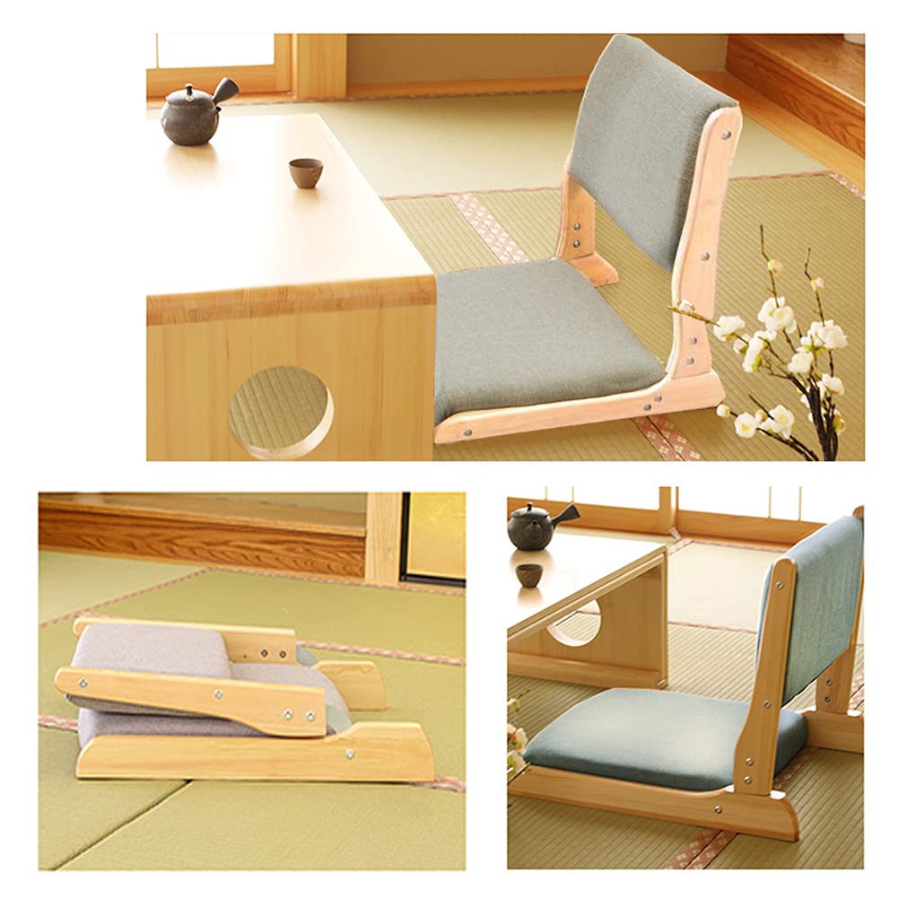 ZHEKUN Foldable Floor Chair with Back Support, Living Room Floor Seat, Portable Wood Legless TatamL Japanese Style Legless Chair, Lazy Sofa for Bay Window Meditation Reading, Balny Seat with Cushion