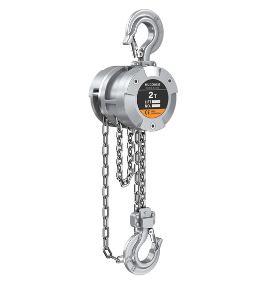 HUGOASIS Aluminum Alloy Hand Chain Hoist 2 Ton 4400lbs Capacity 10ft,Portable Dual Brake Chain Block with Galvanized Chain, 360° Swivel Hook for Garage Warehouse Construction, Workshop Lifting,Sliver