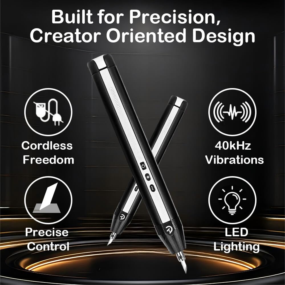 Hanboost C1 Wireless Ultrasonic Cutter, 40,000Hz Electric Craft Knife, 3 Power Modes & LED, Portable Hobby Tool for 3D Print Support Removal, Plastic Model, Leather, Wood & DIY Makers