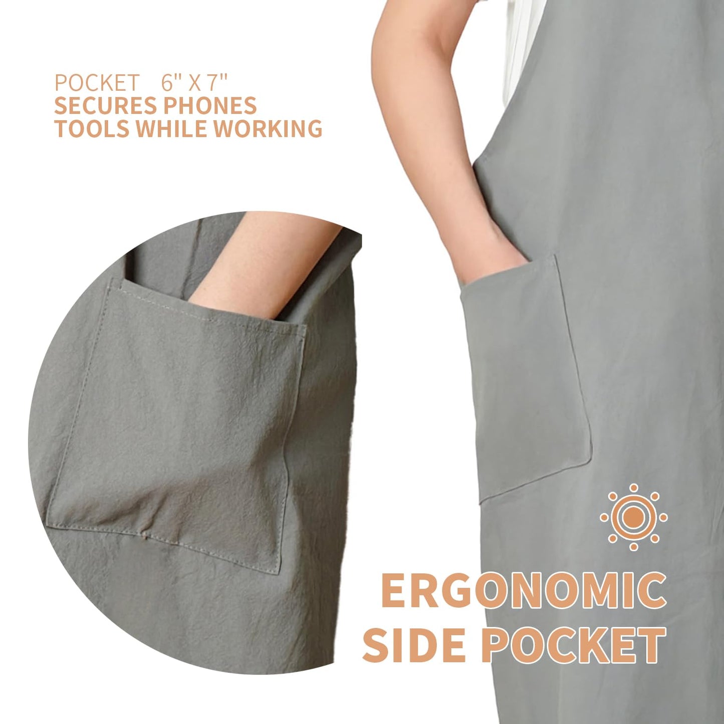 fibrosafe Cotton Apron for Women with Pockets, Cross Back Gardening Apron for Cooking, Baking and Cleaning with Split Hem