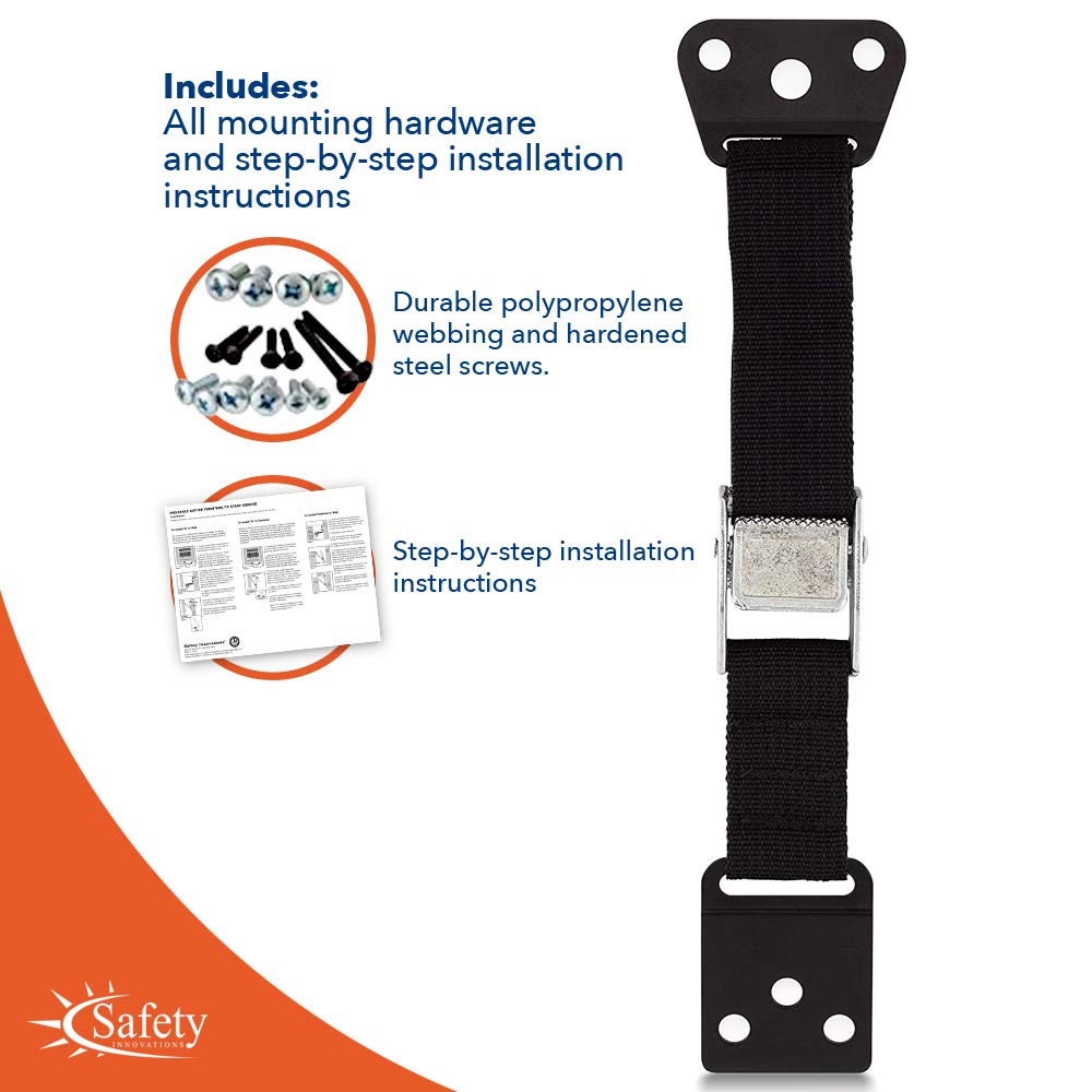 Safety Innovations Heavy Duty TV and Furniture Straps - Baby Proofing Anti Tip Straps for Child and Baby Safety - Expert Designed Strap Anchors Furniture to Walls to Prevent Tip-Overs 2Pk (Black)