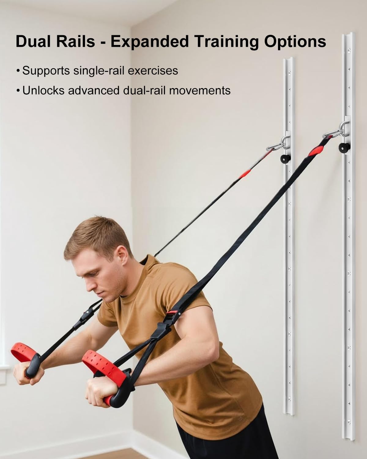 Adjustable Resistance Band Wall Anchor System – Dual 40 inch Aluminum Rails with Sliding Mounts, Space-Saving Home Gym Setup for Strength, Stretch, and Mobility Training