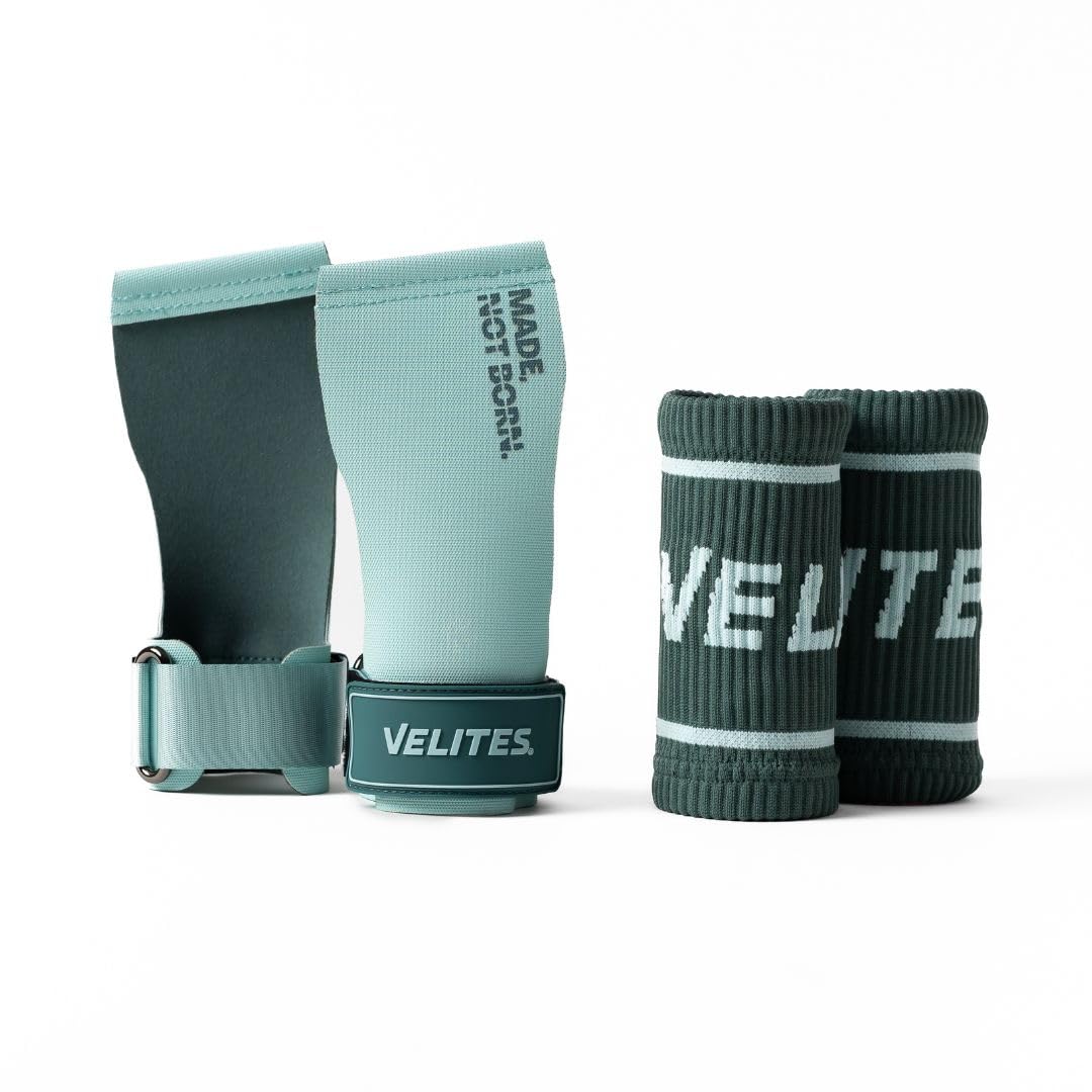 Velites - All Terrain Grips - Official Crossfit® Games Gymnastics Grips - No-Chalk Required - for All Bars & Surfaces - Mint - Size Large - Includes Wristbands & Bag
