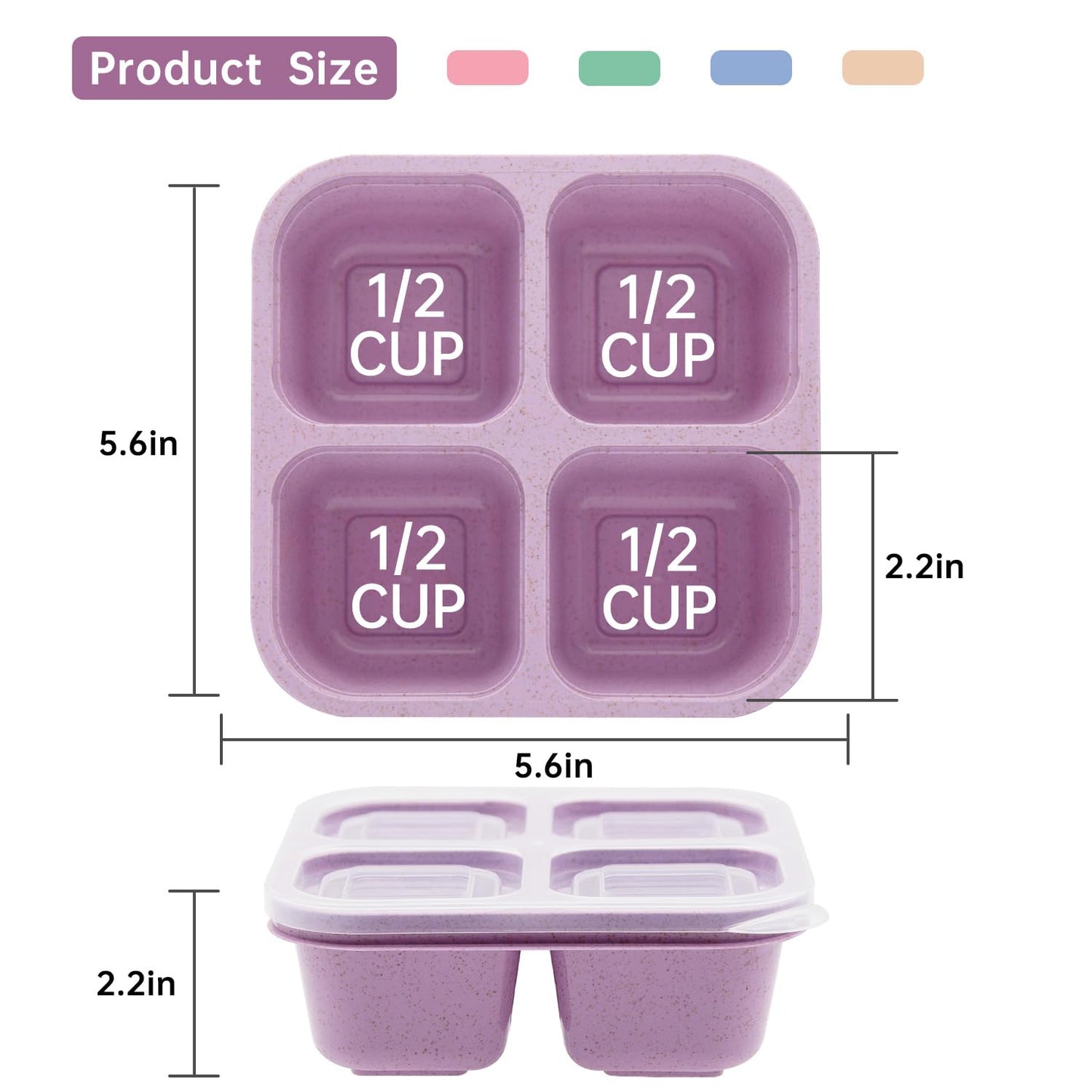 Luriseminger 5 Pack Bento Lunch Box,4 Compartment Snack Containers,Divided Snack Box,Meal Prep Lunch Containers FOR Kids/Toddle/Adults,Food Storage Containers for School, Work and Travel
