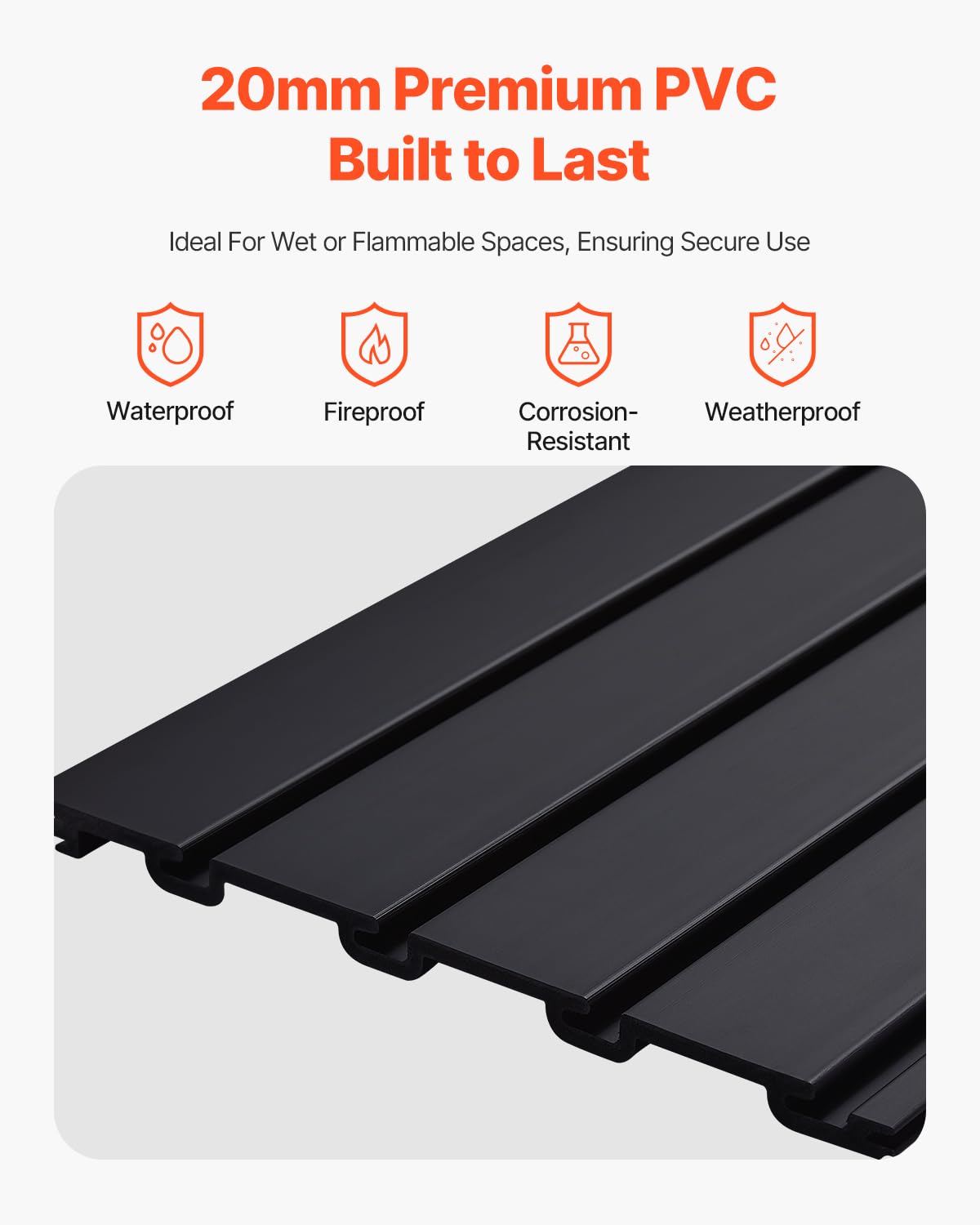 VEVOR Slat Wall Paneling, 4 x 4 ft, PVC Garage Slatwall with Modular Design, Black Slat Wall Easy-to-Install Adjustable Slatwall Panel with Coupling Structure & DIY Cutting, Fits for Storage & Display