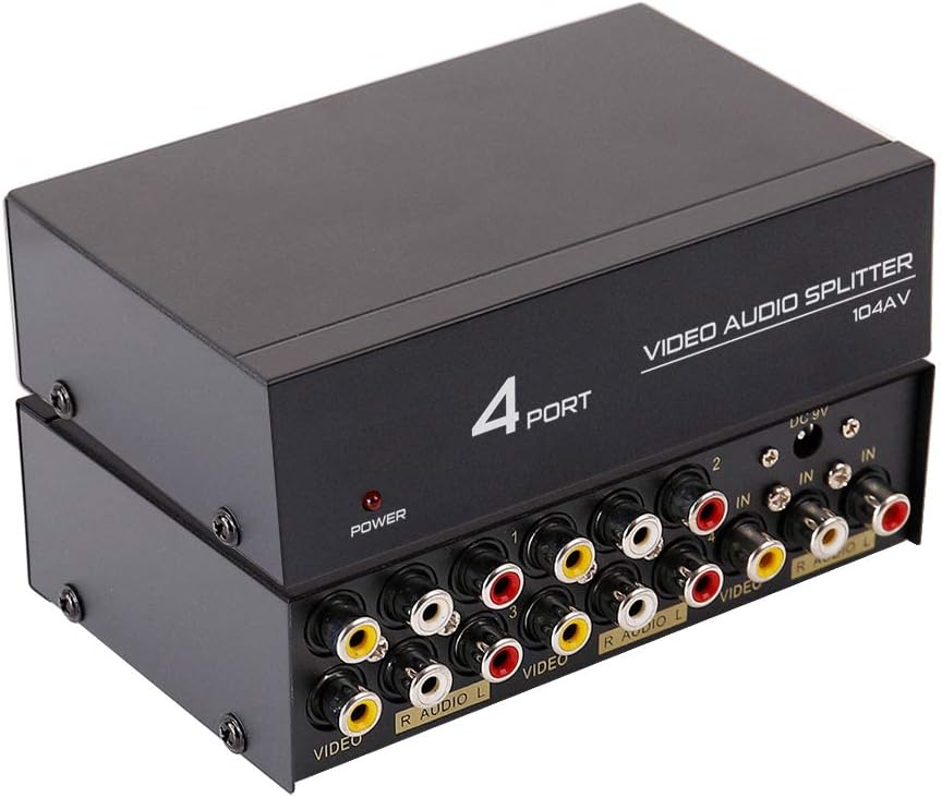 DTECH 4 3 1 4 Powered Way RCA Splitter Box in Out Composite Video Audio Distribution Duplicator with Power Adapter