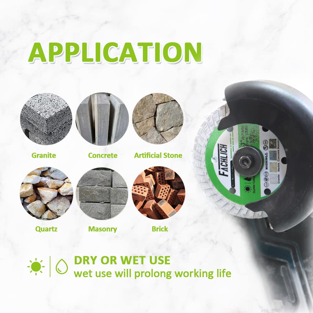 FACHLICH 3 inch Diamond Blade and Tile Hole Saw Kit Diamond - FACHLICH 11pcs 2-1/2" Diamond Core Drill Bits Set and 4.5" Diamond Cutting Grinding Blade