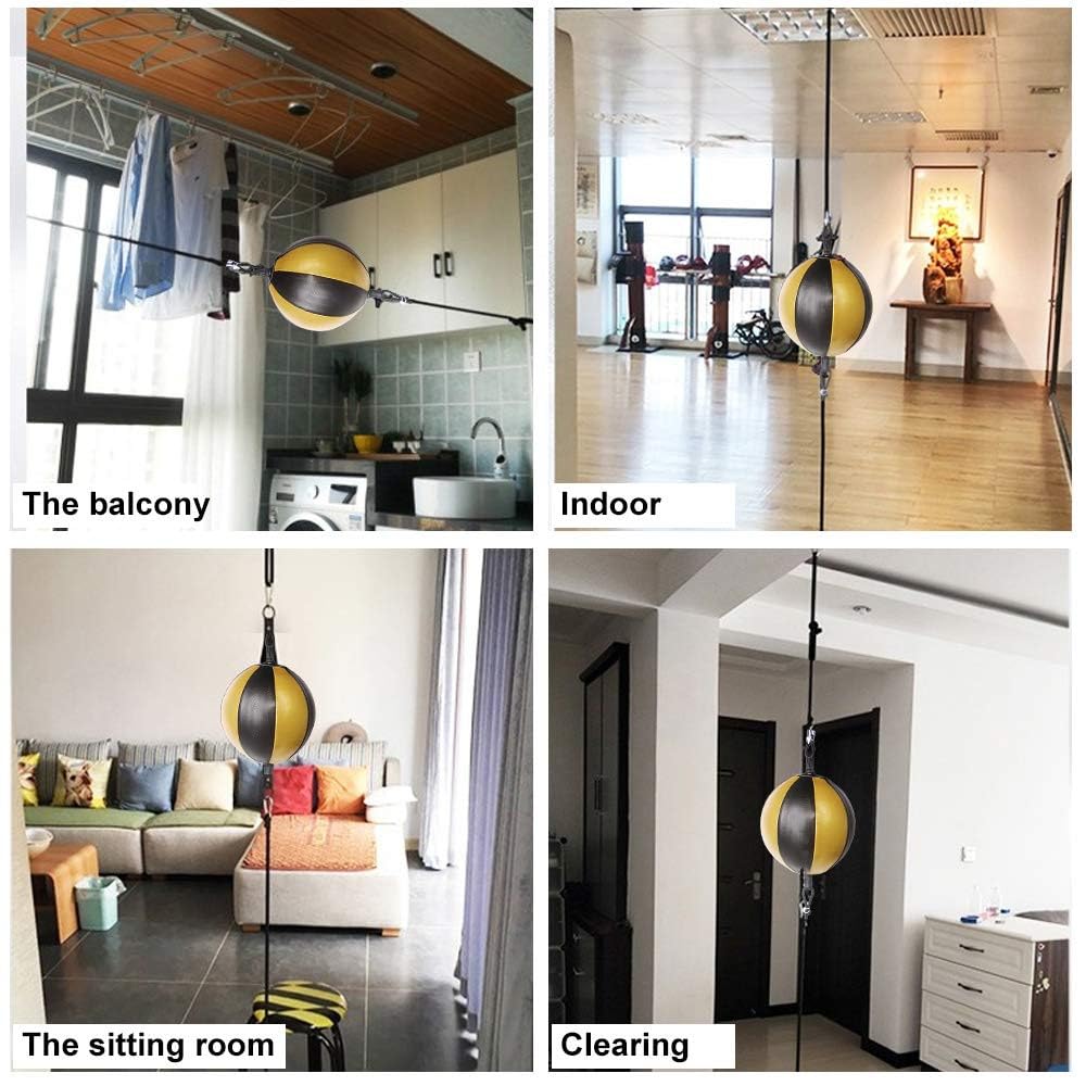 Kvittra Double End Punching Bag Boxing Striking for Training - Speed Ended Set Includes 3 Reflex Ball Headband and Pump- Portable MMA (Yellow)