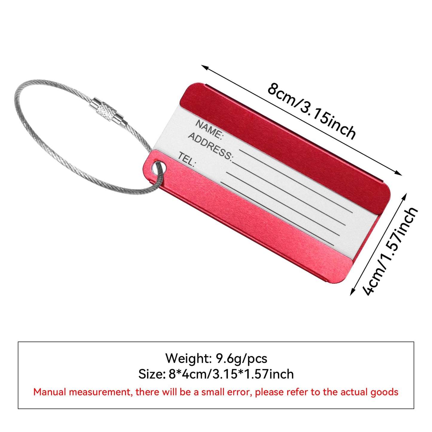 AOUTACC 8 Pack Aluminium Metal Travel Luggage Tags Suitcase Card Holder Baggage Name Address ID Bag Label with Key Ring