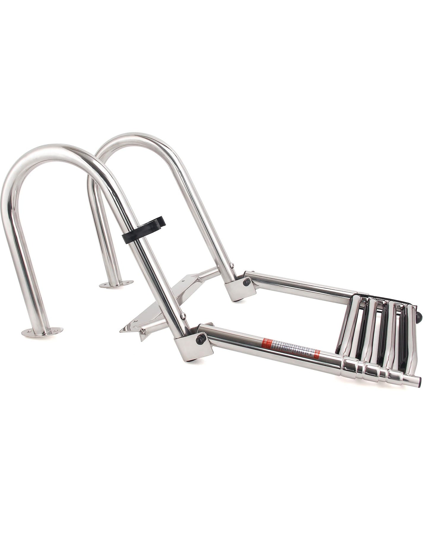 Mojiate 4-Step Stainless Steel Telescoping Dock Ladder for Pontoon Boats - Heavy Duty 600lbs Capacity, Foldable Rear Entry Swim Ladder with Wide Anti-Slip Pedals & Handrails
