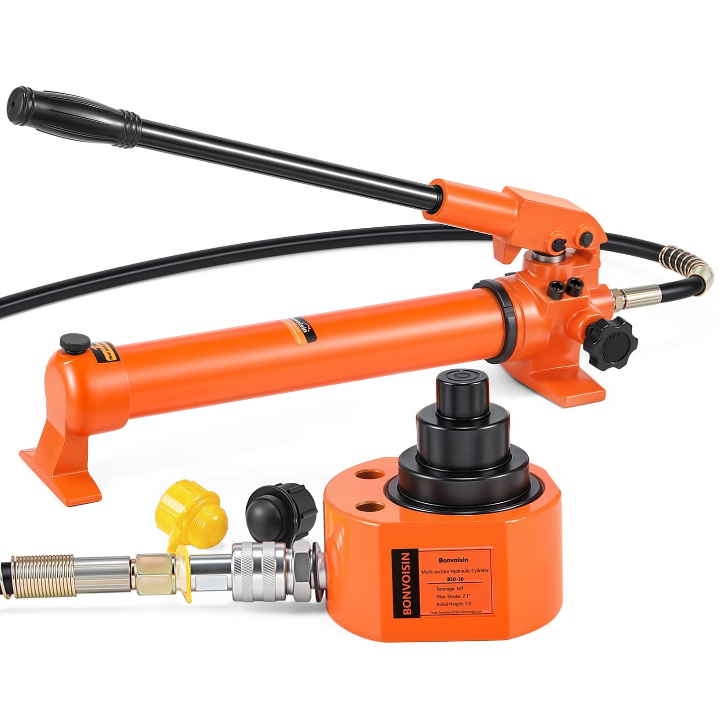 Bonvoisin 30T Hydraulic Cylinder Jack Porta Power Ram 2.13" Stroke Mini Multi-Section Lifting Cylinders with Hydraulic Hand Pump for Machinery Shipbuilding