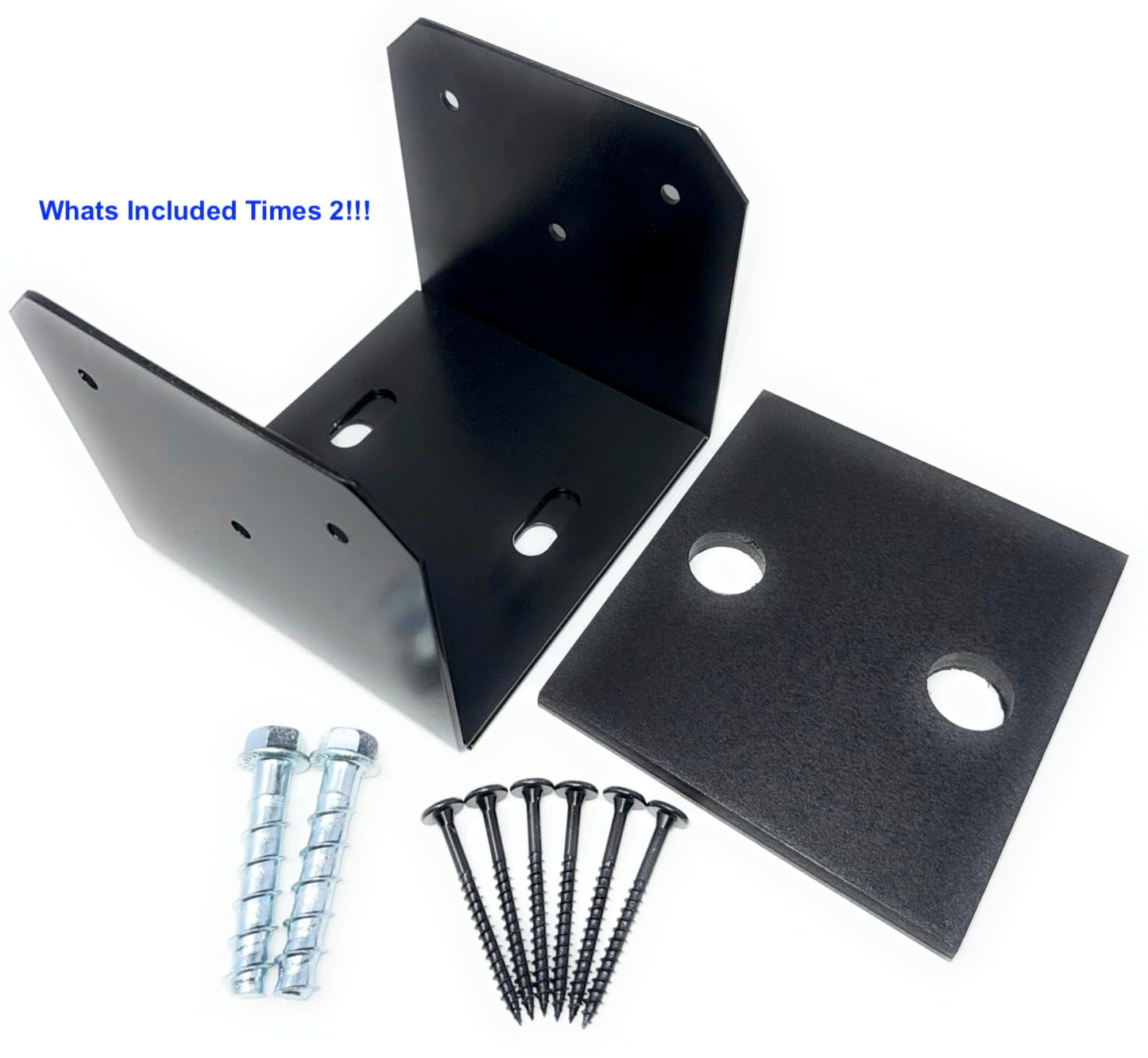 J.H. Yoder Timbers 8x8 Post Beam Base Kit - Black Powder-Coated Heavy Duty 7 Gauge Aluminum - Adjustable 7.25" - 8.25" - Hidden Concrete Anchors - Includes All Hardware - 2 Pack - Made in the USA