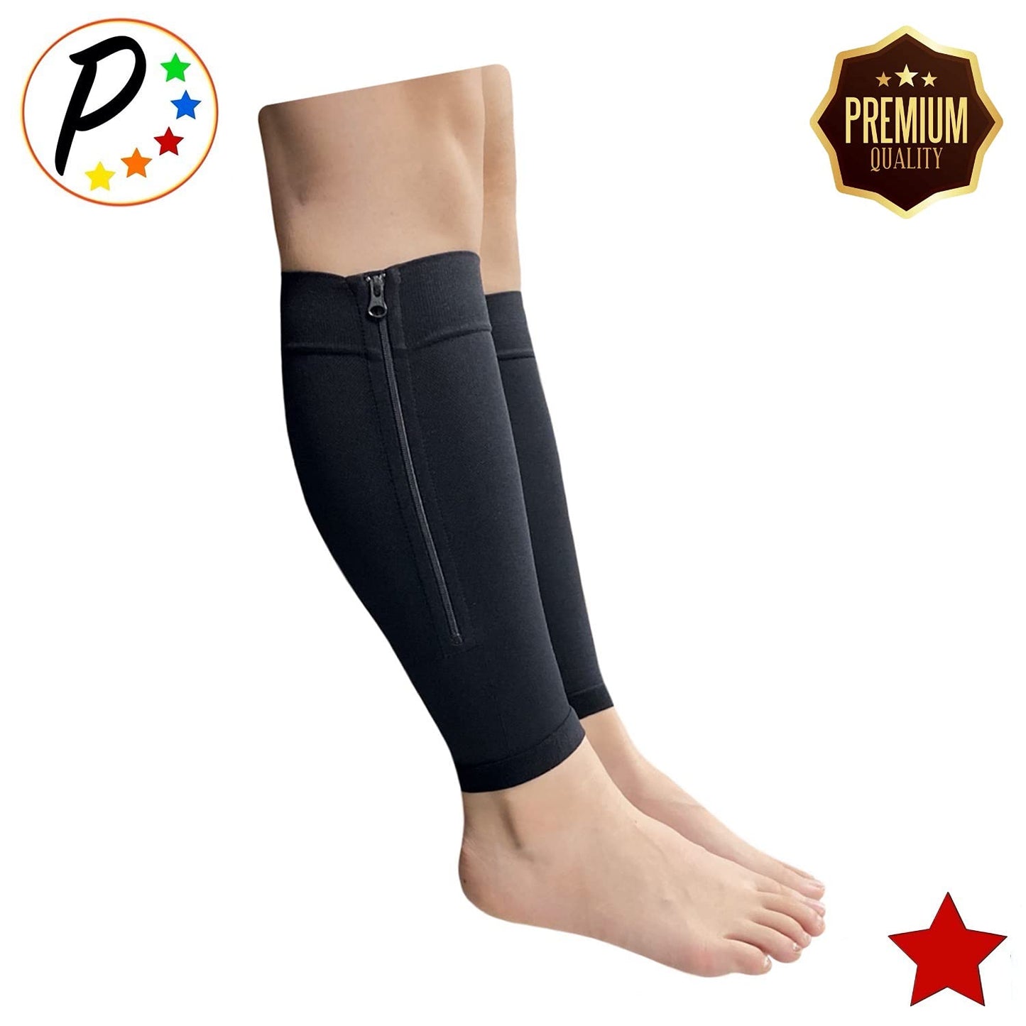 Presadee Shin Premium 20-30 mmHg Firm Compression Leg Calf Sleeve With Zipper (Black, L/XL)