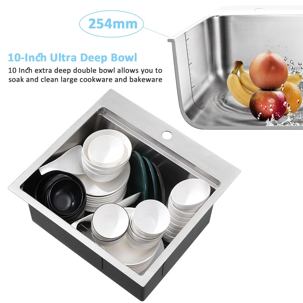 21 Inch Drop In Bar Sink Workstation-Bokaiya 21x20 Small Stainless Steel Drop In Outdoor Rv Sink Wet Bar 16 Gauge Top Mount Single Bowl Kitchen Sink with Cutting Board