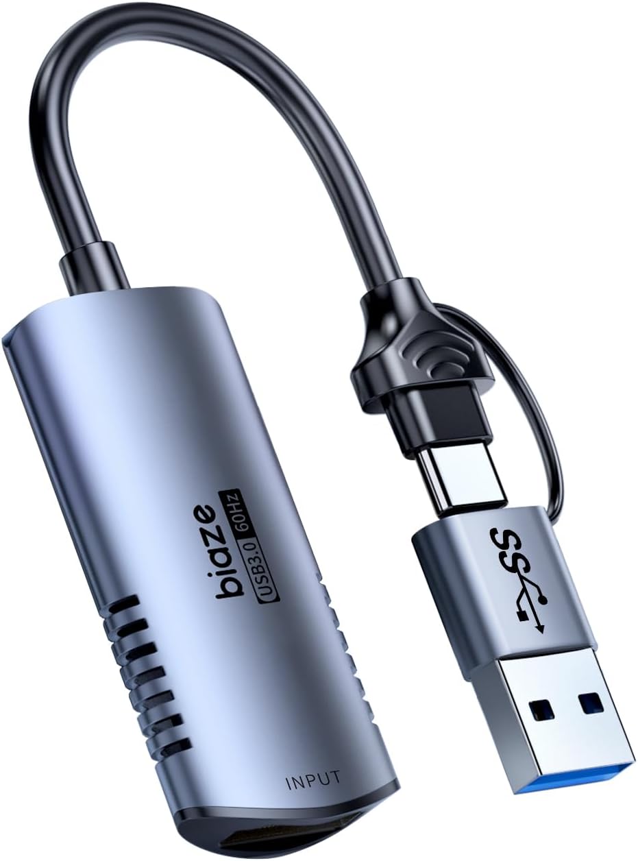 biaze 4K 1080P 60FPS PS5, Video Capture Card, HDMI to USB/USB C Capture Card Video Capture Device for Streaming Game