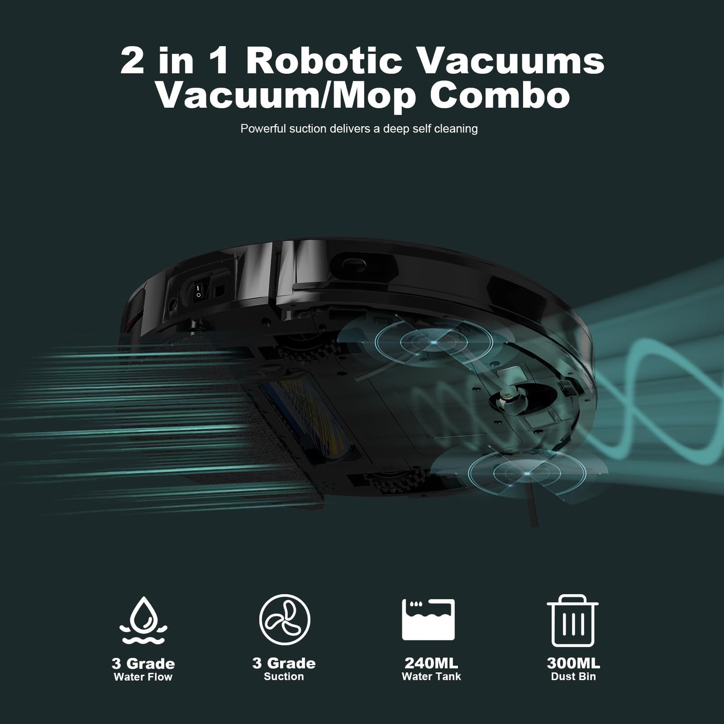 TECBOT S3 PRO Robotic Vacuum Cleaner and mop, LiDAR Navigation, 150mins Runtime&4,000Pa Suction, Automatic Charging Robot Vacuum Cleaner, WiFi,App,Alexa, Ideal for Hard Floor, Pet Hair,Black