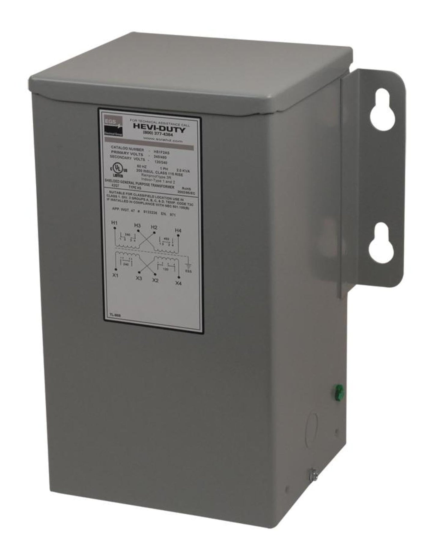 SolaHD HS1F2AS Non-Ventilated Automation Transformer, 1 Phase, Encapsulated, 2 kVA, 240/480V - 120/240V, 8.33/4.17 Amp, 60 Hz, 12" Height, 10" Width, 7" Length, Rolled Steel