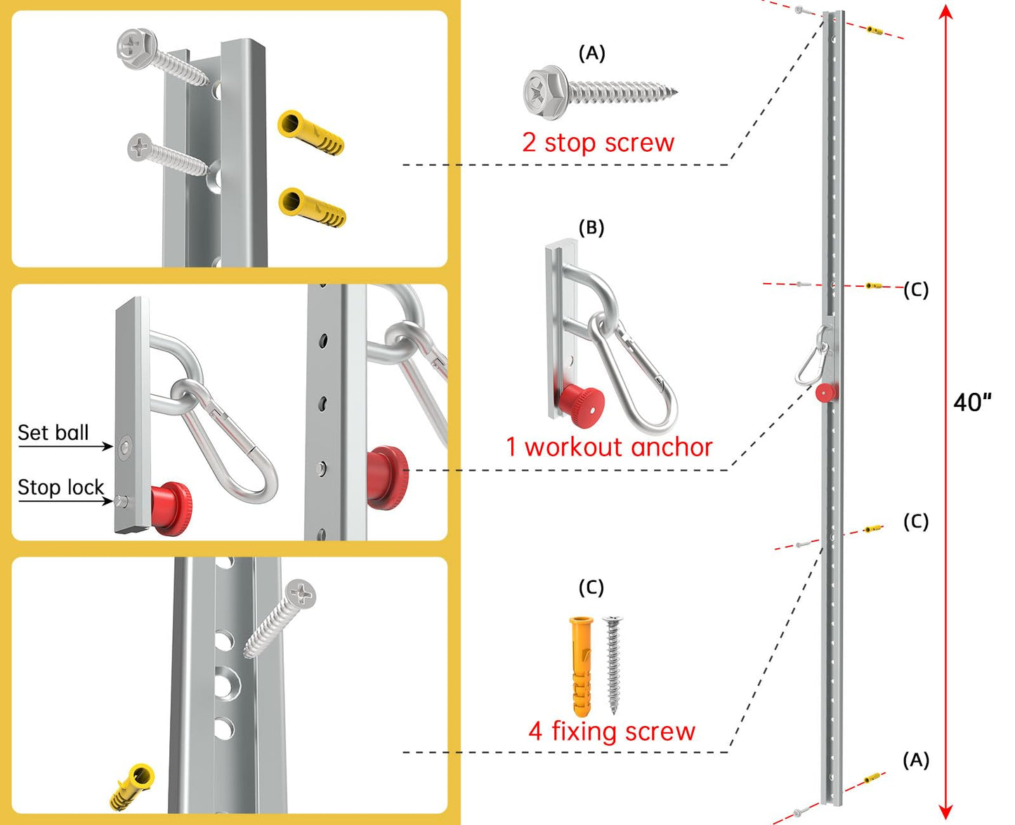 Adjustable Resistance Band Anchor Workout System - Wall Mount Pulley Anchor for Physical Therapy, Warmups, and Athletic Training